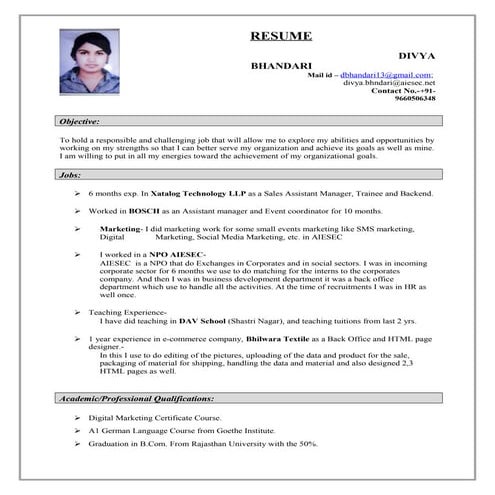 Format of standard CV | PDF