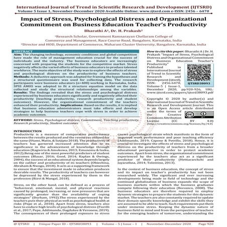 Impact of Stress, Psychological Distress and Organizational Commitment on Bus...