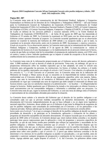 Reporte 2010 Cumplimiento Convenio 169 por Guatemala Convenio sobre pueblos i...