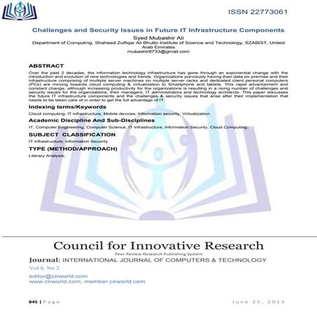 Challenges and Security Issues in Future IT Infrastructure Components