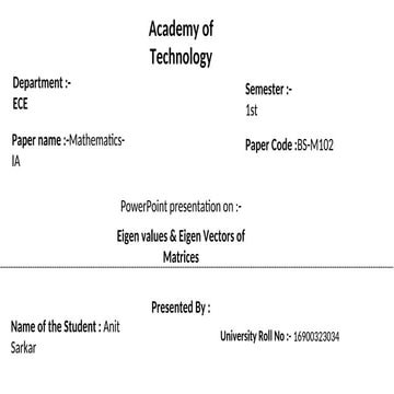 Eiganvalues ppt thais aljhdlakd;ahdlkjahlkjdslksdjalk