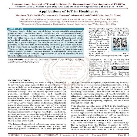 Applications of IoT in Healthcare
