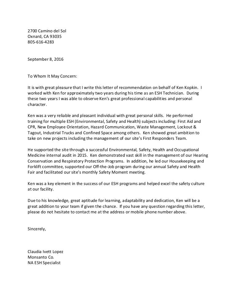 reference letter audit recommendation letter