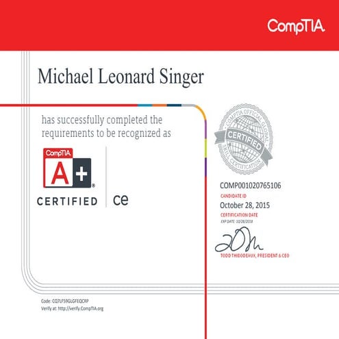 CompTIA Security+ ce certificate | PDF