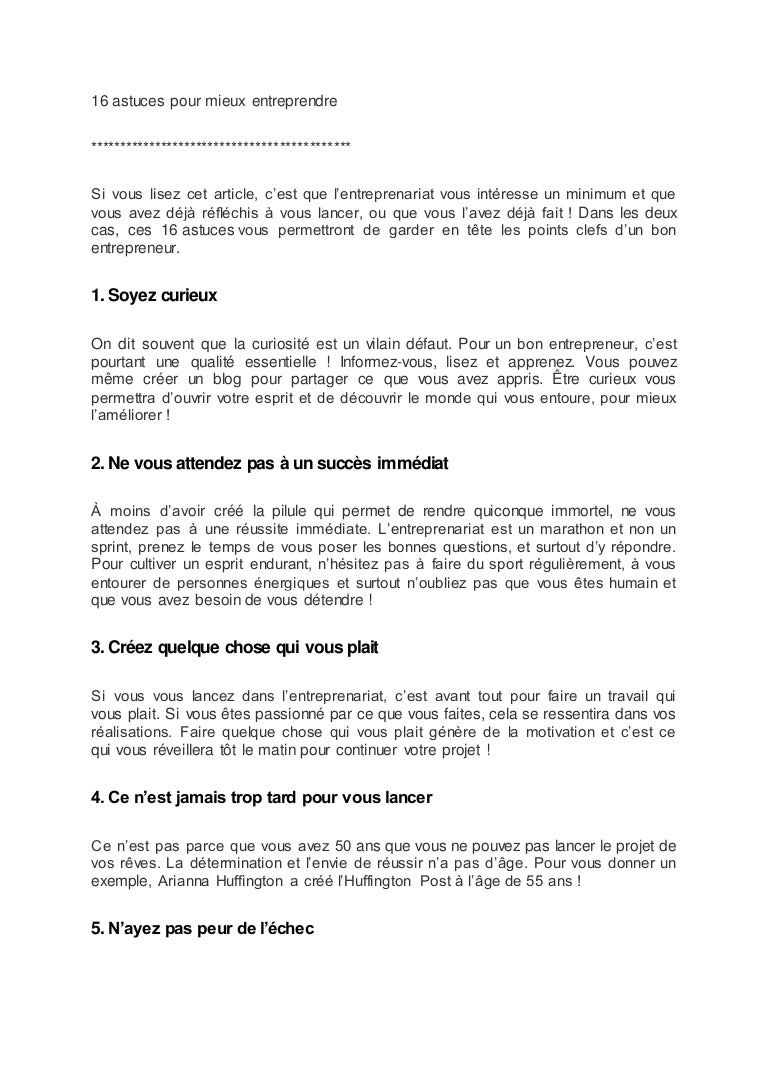 16 Astuces Pour Mieux Entreprendre