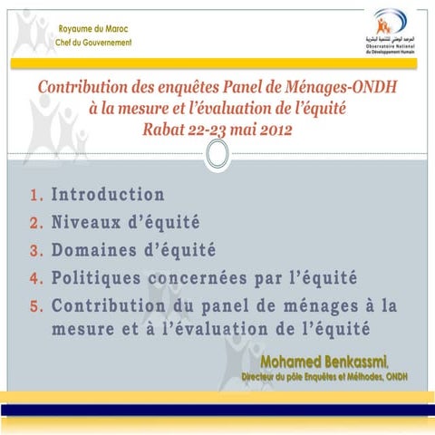 Contribution des enquêtes Panel de Ménages-ONDH à la mesure et l’évaluation de l’équité