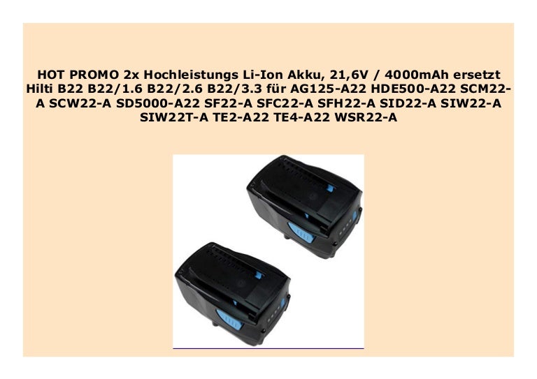 2x Akku 21,6V 4000mAh für Hilti SIW22-A SIW22T-A TE2-A22 TE4-A22 WSR22-A