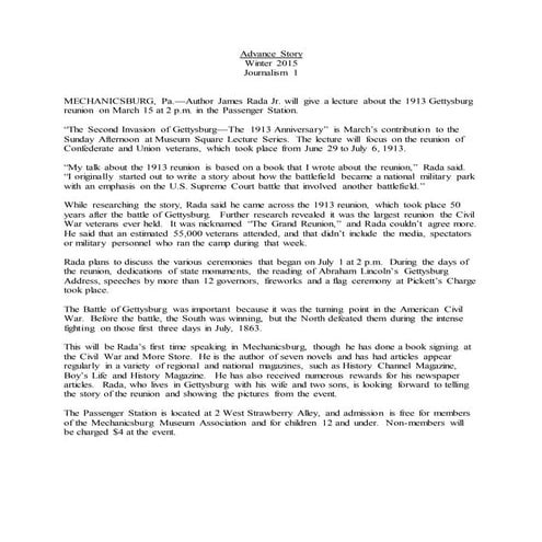 Journalism 1 Advance Story