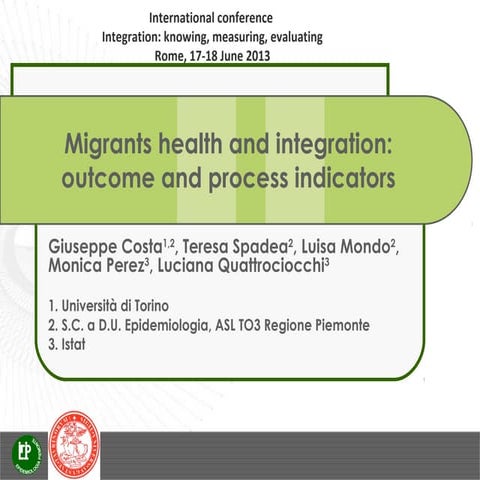 G. Costa, T. Spadea, L. Mondo, M. Perez, L. Quattrociocchi  - Migrants health...
