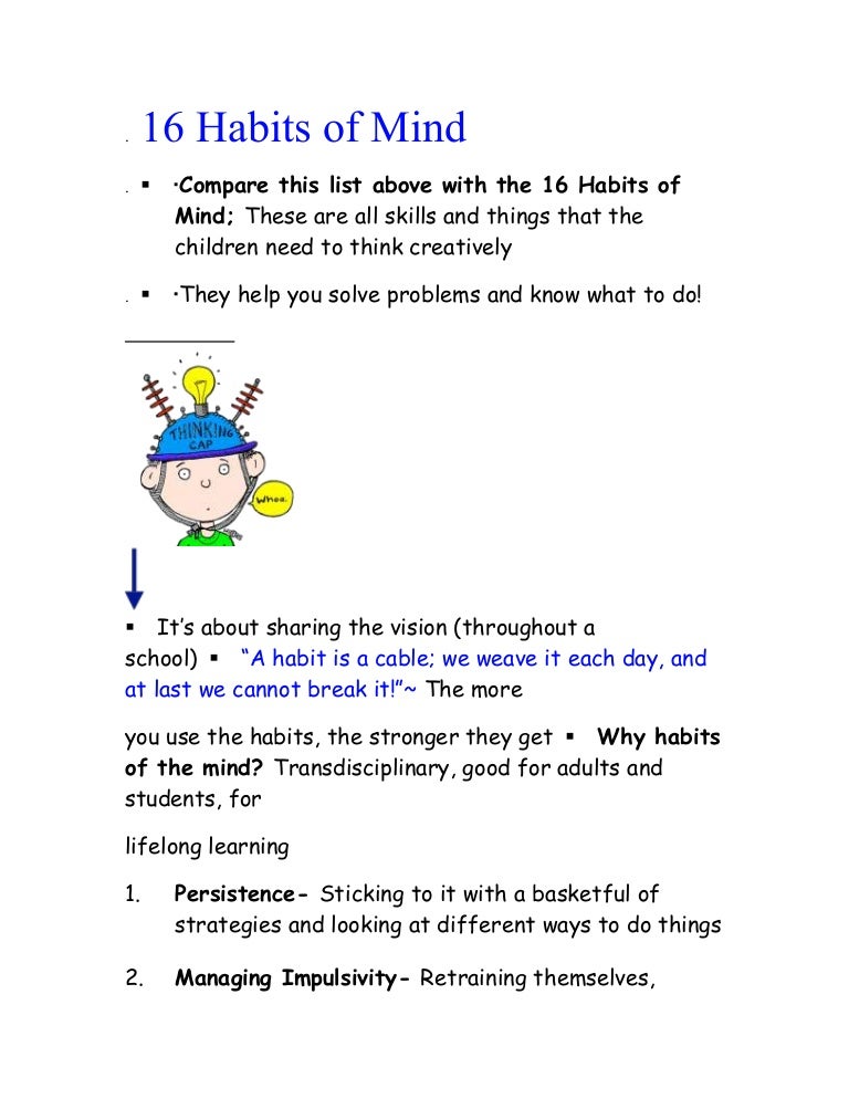 16 Habits Of Mind Student