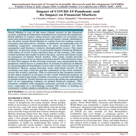 Impact of COVID- 19 Pandemic and Its Impact on Financial Markets | PDF