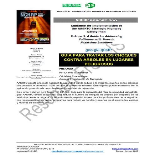 16 nchrp500 [v3] guía reducirchoquesárbolespeligrosos
