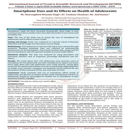 View of Smartphone Uses and its Effects on Health of Adolescents | PDF