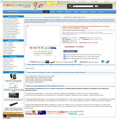 16 v 2.5a pcga-ac5n ac ac adapter for sony vaio picturebook