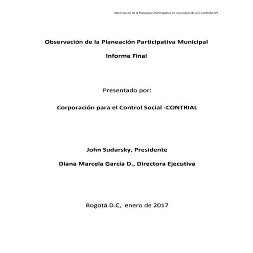 Observación  Planeación Participativa en Municipios Alto Conflicto