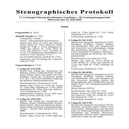 17. LTG-Sitzung am 23. Juni 2010