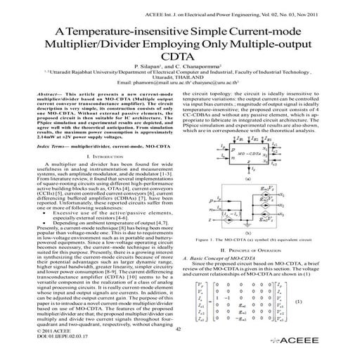 A Temperature-insensitive Simple Current-mode Multiplier/Divider Employing On...