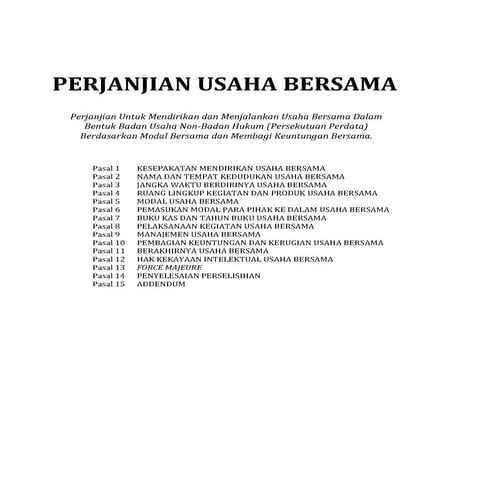 Perjanjian Usaha Bersama