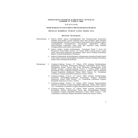 Perda Kabupaten Nunukan tentang Perubahan Status Desa Menjadi Kelurahan