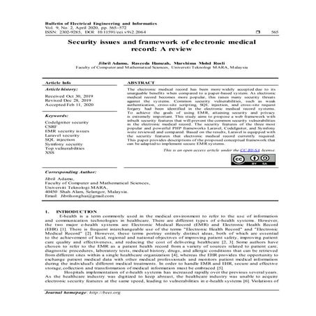 Security issues and framework of electronic medical record: A review