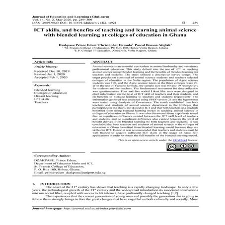 ICT skills, and benefits of teaching and learning animal science with blended...