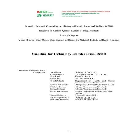 Nguyên tắc về chuyển giao công nghệ theo tiêu chuẩn GMP Nhật Bản