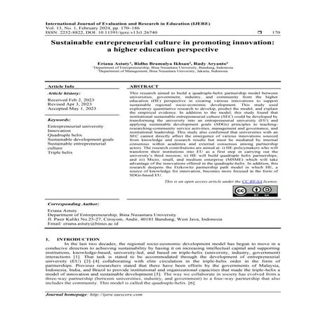 Sustainable entrepreneurial culture in promoting innovation: a higher education perspective