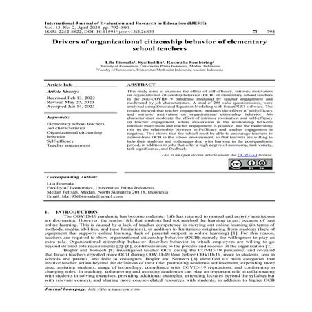 Drivers of organizational citizenship behavior of elementary school teachers