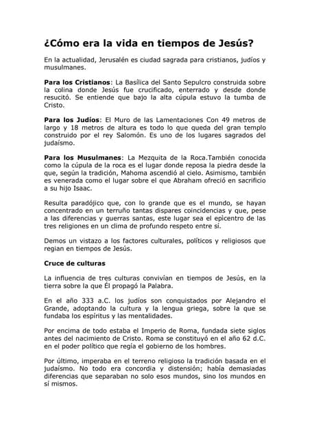 ¿cómo era la vida en tiempos de Jesus?