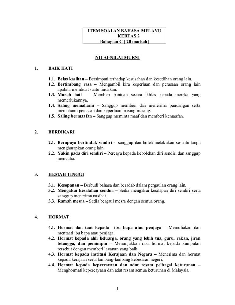 17 Nilai Murni Dan Keterangan Perbuatan