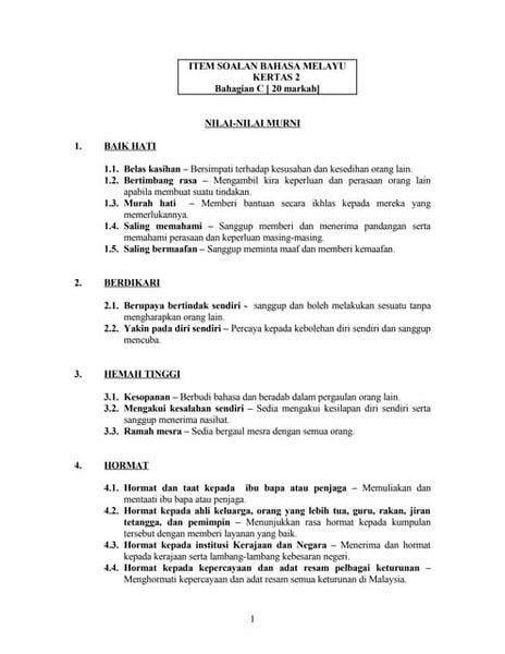 Senarai Nilai Murni Senarai Nilai Murni