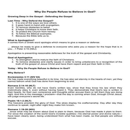 17. Why Do People Refuse to Believe in God? Notes (A4)