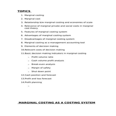 Marginal costing | PDF