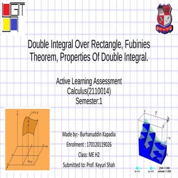 Double integral over rectangles, Fubinis theorem, properties of double integral