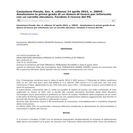 170   2015   assoluzione in primo grado di un datore di lavoro per infortunio...