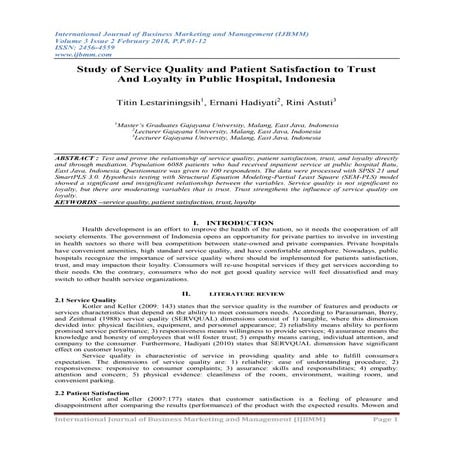 Study of Service Quality and Patient Satisfaction to Trust And Loyalty ...