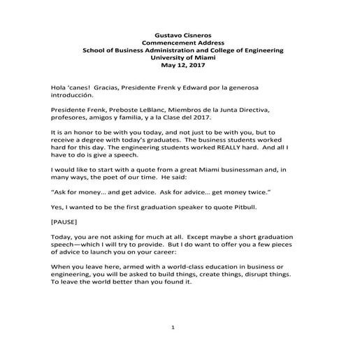 Gustavo A. Cisneros speech