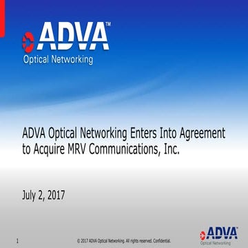 ADVA Optical Networking Enters Into Agreement to Acquire MRV Communications, ...