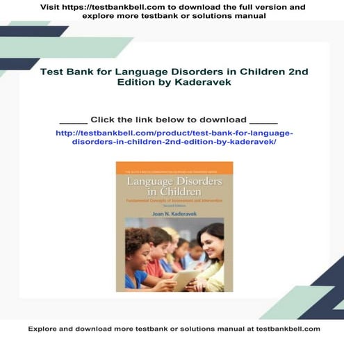 Test Bank for Language Disorders in Children 2nd Edition by Kaderavek | PDF