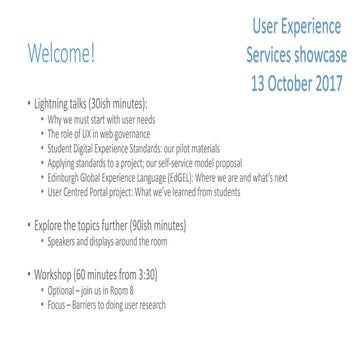 User Experience Showcase lightning talks - University of Edinburgh