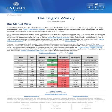 Enigma Weekly 17/10/2018 - Semper Fidelis