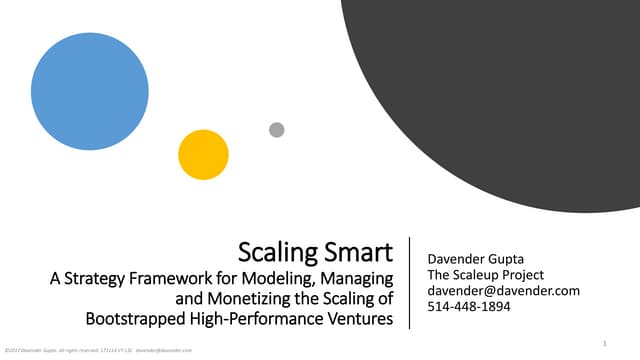 Smart Scaling - Presentation to Lean Startup Circle Montreal Nov 14 2017