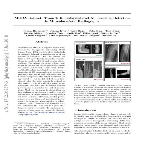 MURA Dataset: Towards Radiologist-Level Abnormality Detection in ...