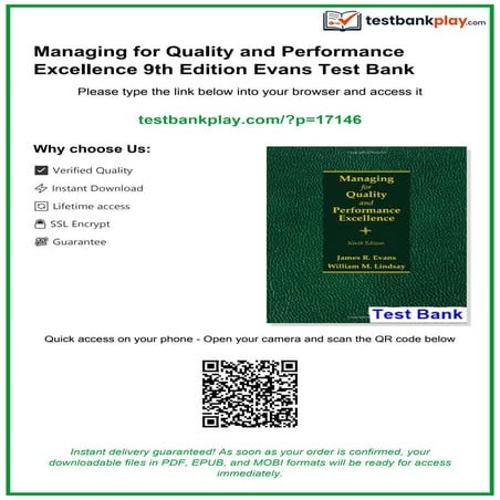 Managing for Quality and Performance Excellence 9th Edition Evans Test ...