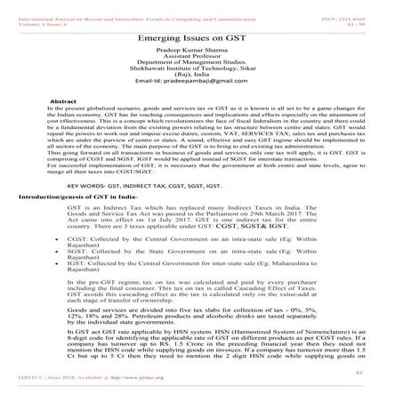 Emerging Issues on GST