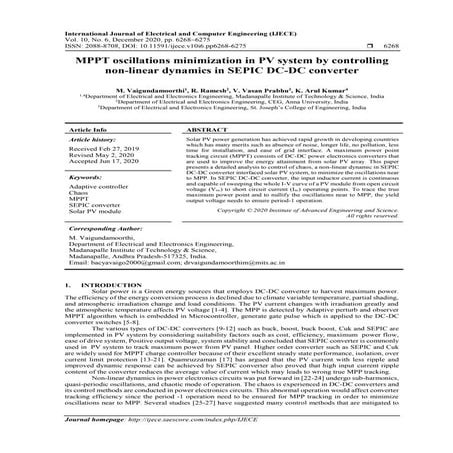 MPPT oscillations minimization in PV system by controlling non-linear dynamic...
