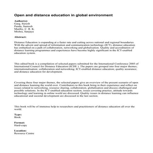 Open and distance education in global environment