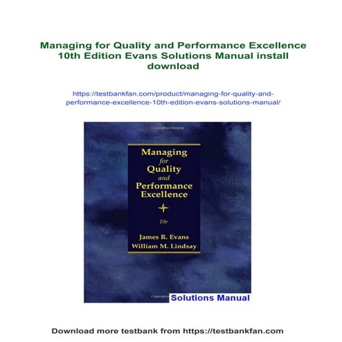 Managing for Quality and Performance Excellence 10th Edition Evans ...