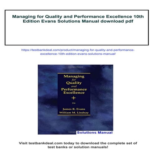 Managing for Quality and Performance Excellence 10th Edition Evans ...