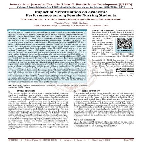 impact of menstruation on academic performance among female nursing students